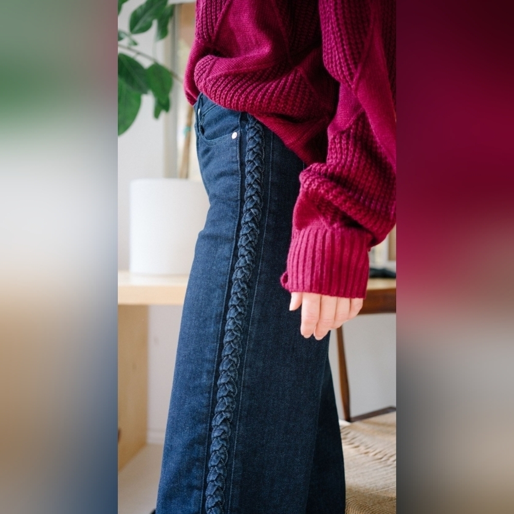 Judy Blue HR Dark Wash Wide Leg Cropped Jeans Braided Side Seams Various NEW - Picture 16 of 16
